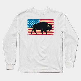 American Bison Buffalo Patriotic USA Flag Funny Buffalo Long Sleeve T-Shirt